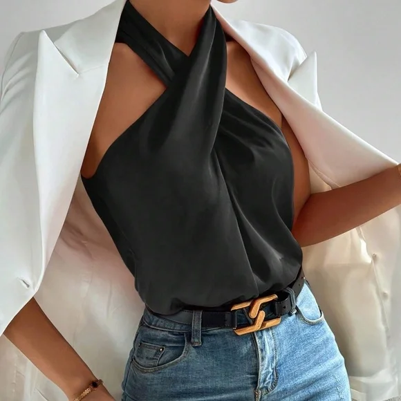 Luxe Satin Halter Tank Top - Picture 4 of 7